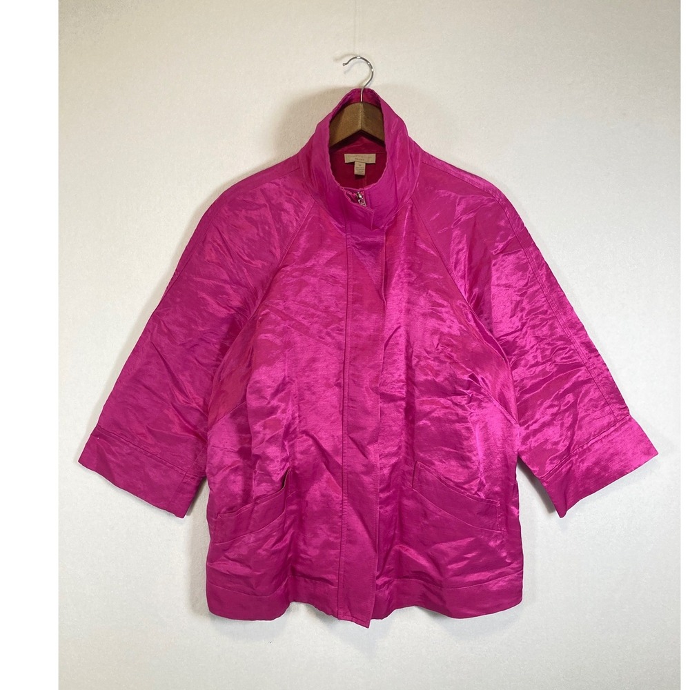 Barbiecore Charter Club Woman 1X Pink Linen Blend Mock Neck Smocked Back Jacket